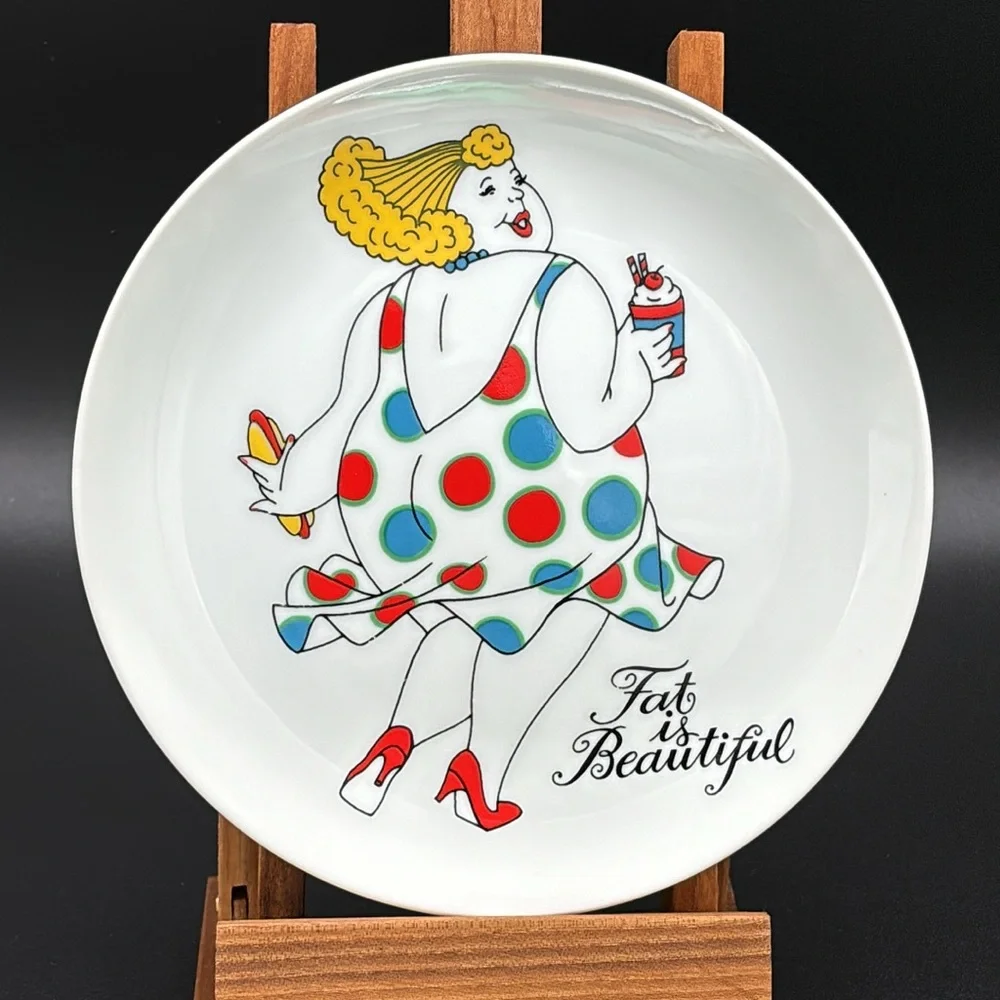 Vintage Set of 4 Fitz and Floyd Fat Is Beautiful Porcelain Plates